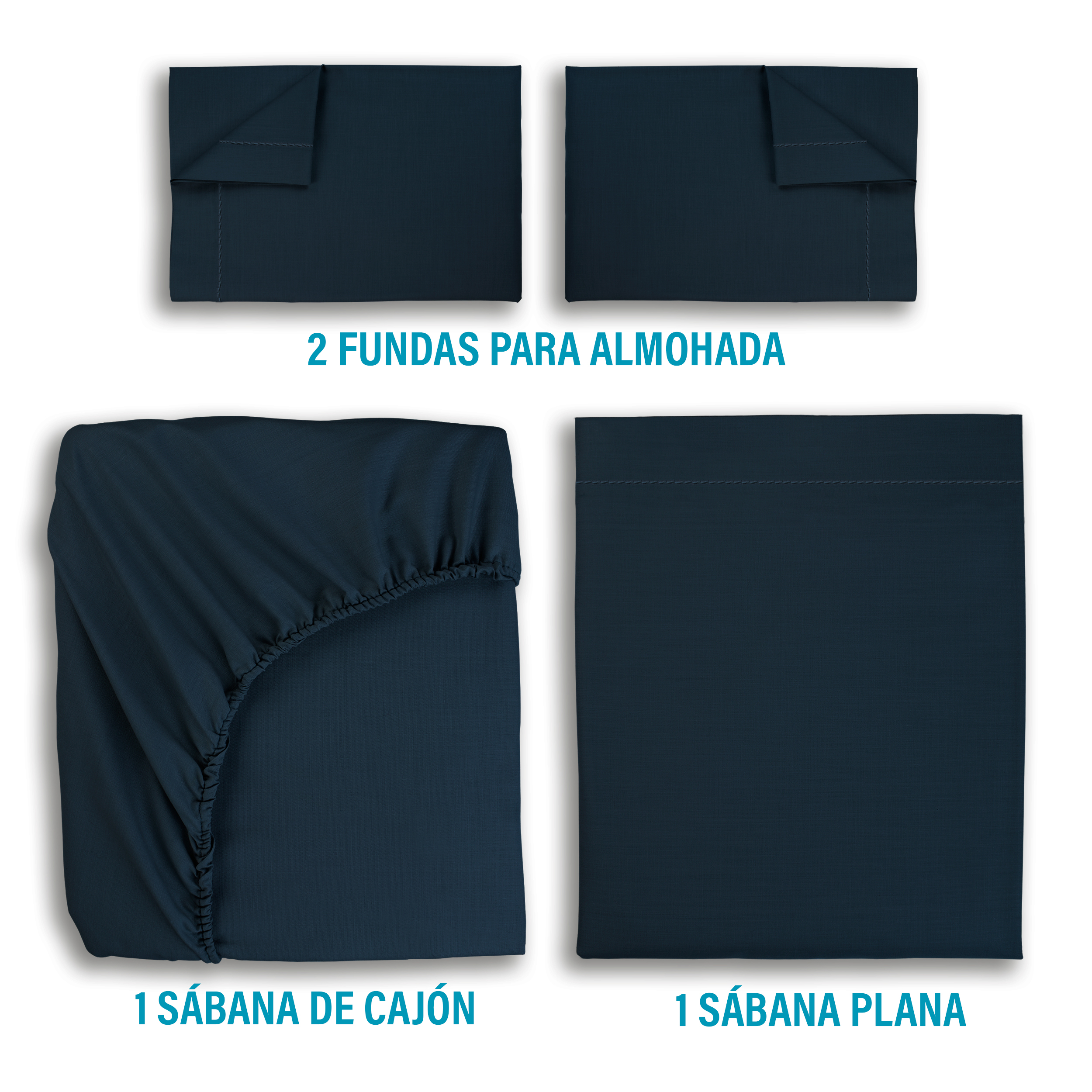 Juego De Sábanas Algodón King Size Color Azul Marino 4 Pzas Transpirable