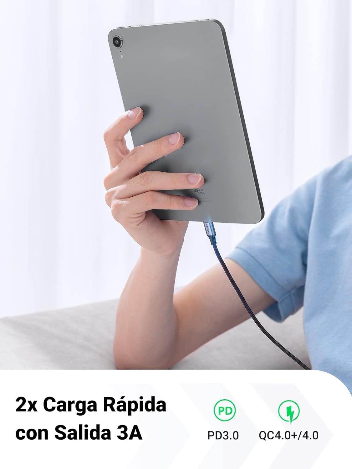 UGREEN Cable USB C a USB C 2 Unidades, 60W PD Carga Rapida 20V 3A, Nylon Trenzado, 2M