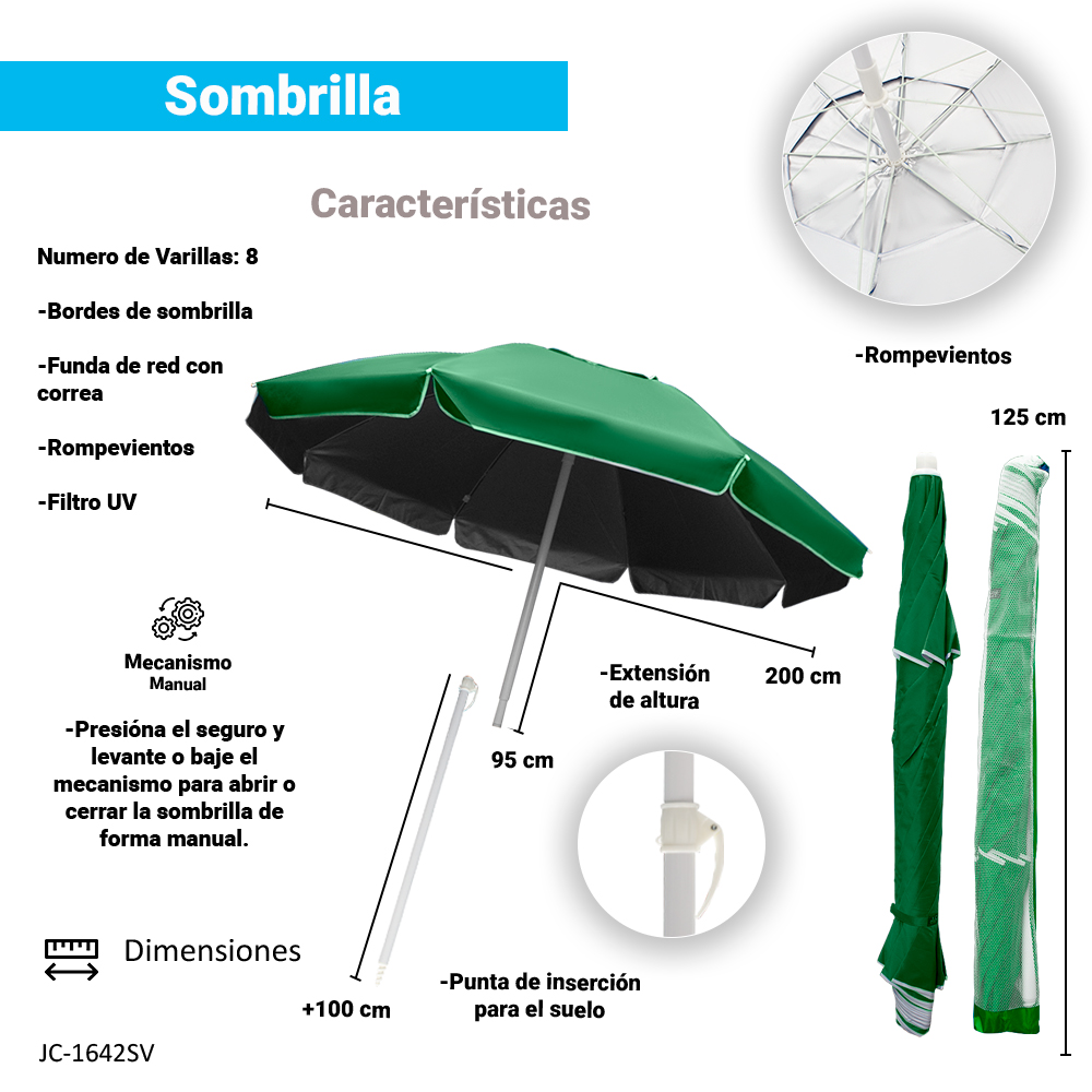 Sombrilla Playa Jardín Patio 2 Metro Exterior Sol/Lluvia Umbrella De Patio al Aire Libre Protección solar Sombrilla.