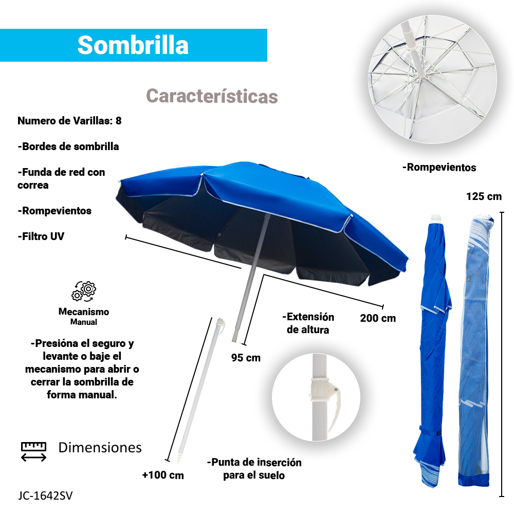 Sombrilla Playa Jardín Patio 2 Metro Exterior Sol/Lluvia Umbrella De Patio al Aire Libre Protección solar Sombrilla.