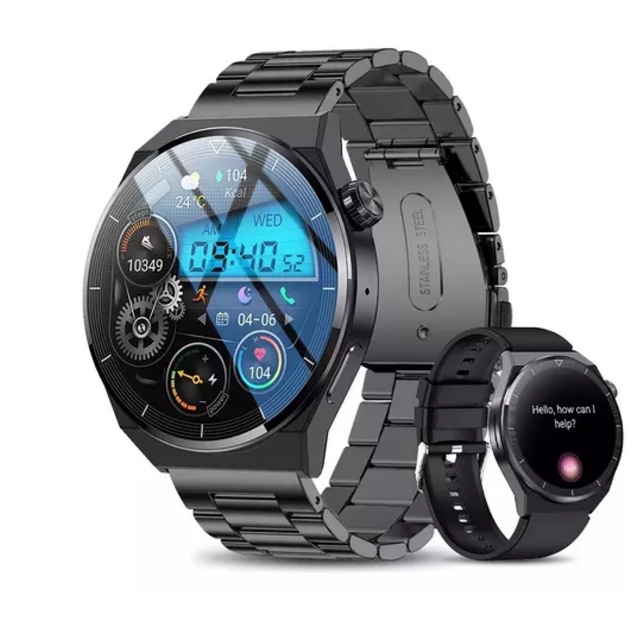 Smartband FoxBox Sport BW0403 Sport 1.36" caja 1.36" de acero inoxidable negra, malla plateada de acero inoxidable