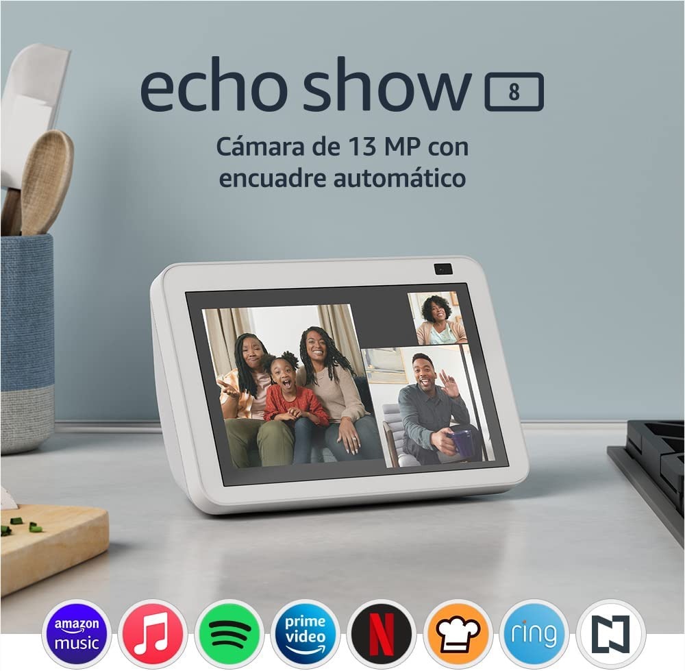 Kit Alexa Echo Show 8 Blanco + Focos Led Inteligentes 2 Pack.