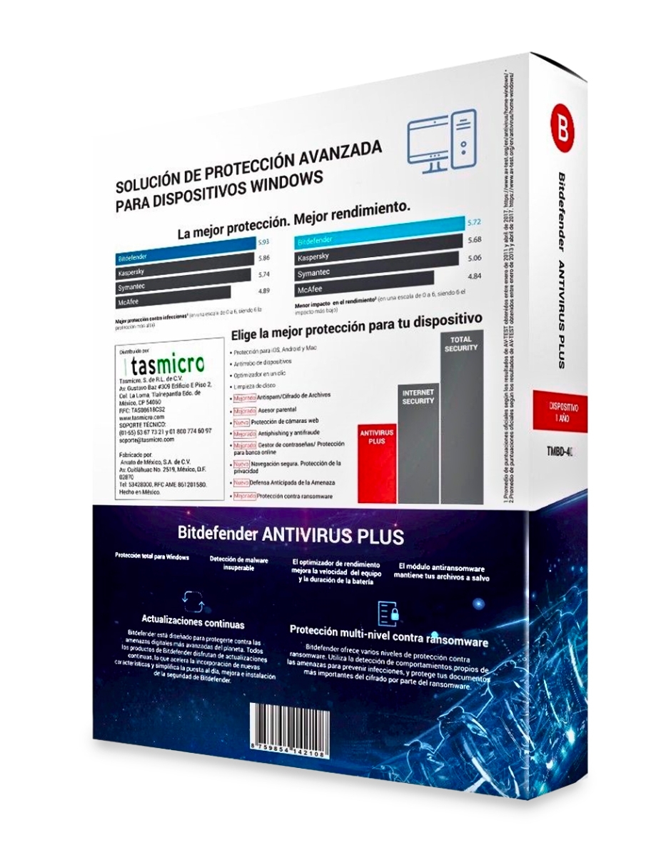 Antivirus BITDEFENDER PLUS TMBD-403, 5 usuarios, 1 Año.
