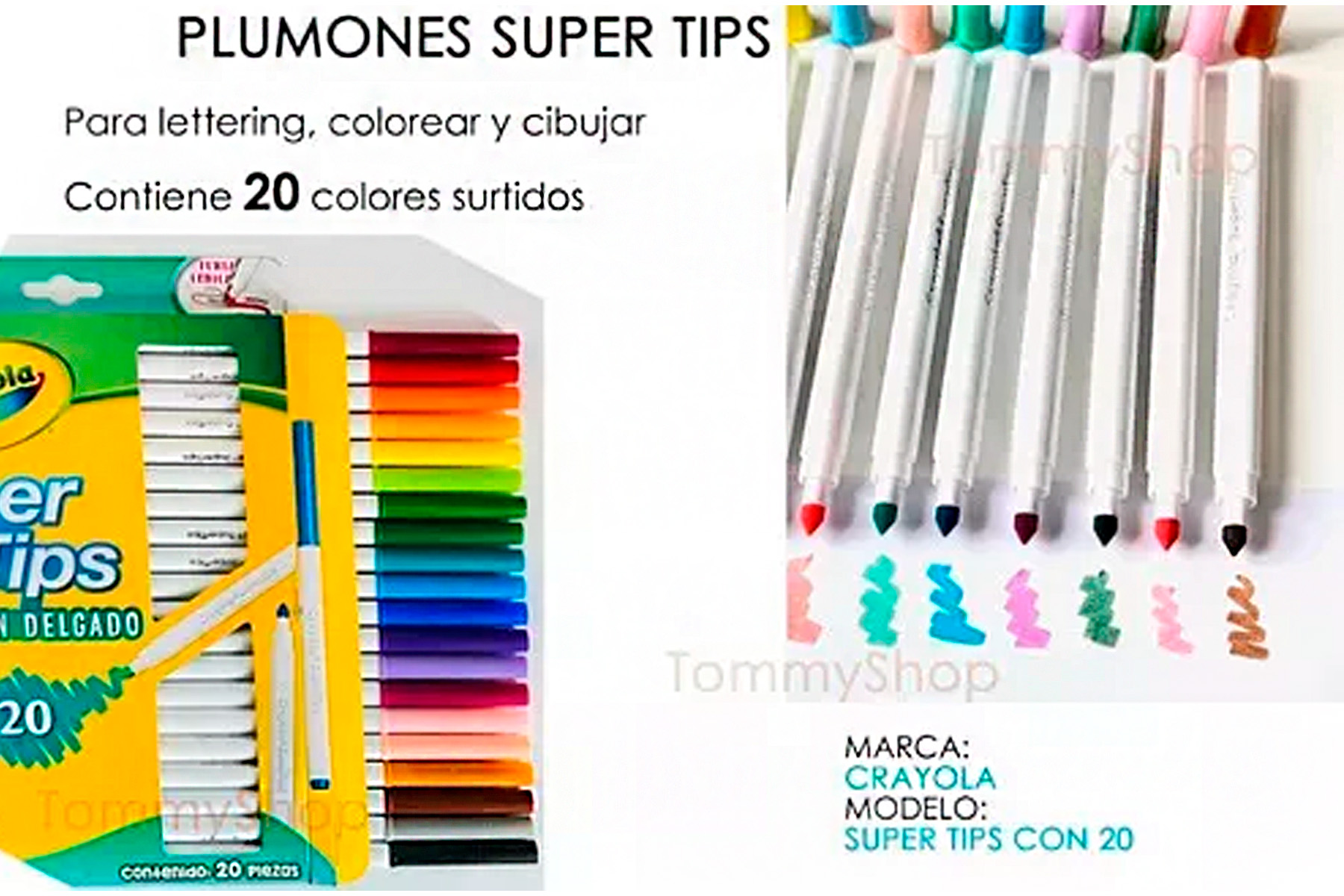 Kit De 20 Supertips Crayola + 12 Plumones Pastel Super Tips.