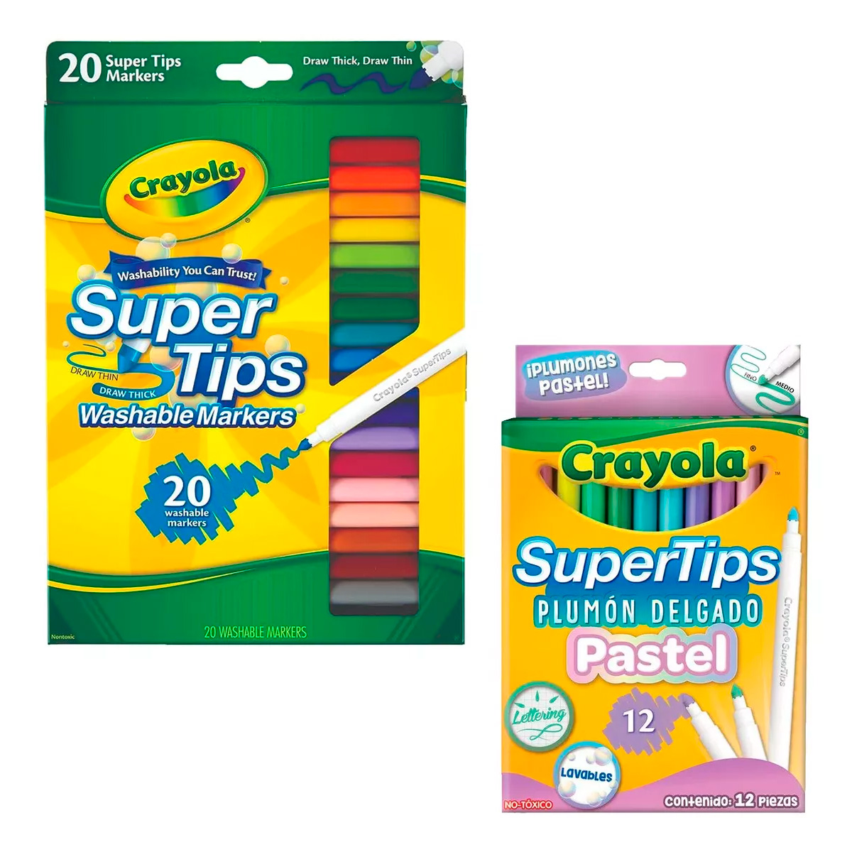 Kit De 20 Supertips Crayola + 12 Plumones Pastel Super Tips.