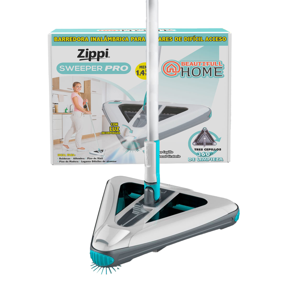 Aspiradora Barredora Recargable Eléctrica Zippi Sweeper Pro Beautifull Home  Diseño Triangular Omni-direccional a 360°