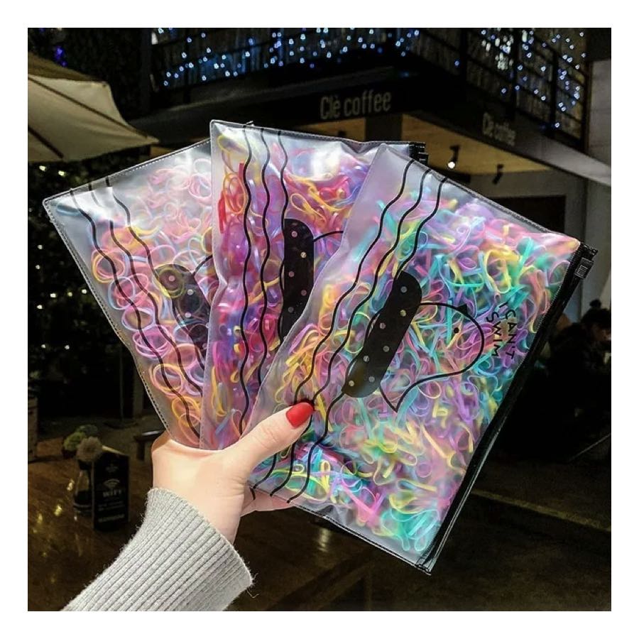 12 Paquetes De 1000 Ligas De Goma Para Cabello Colores Surtidos.