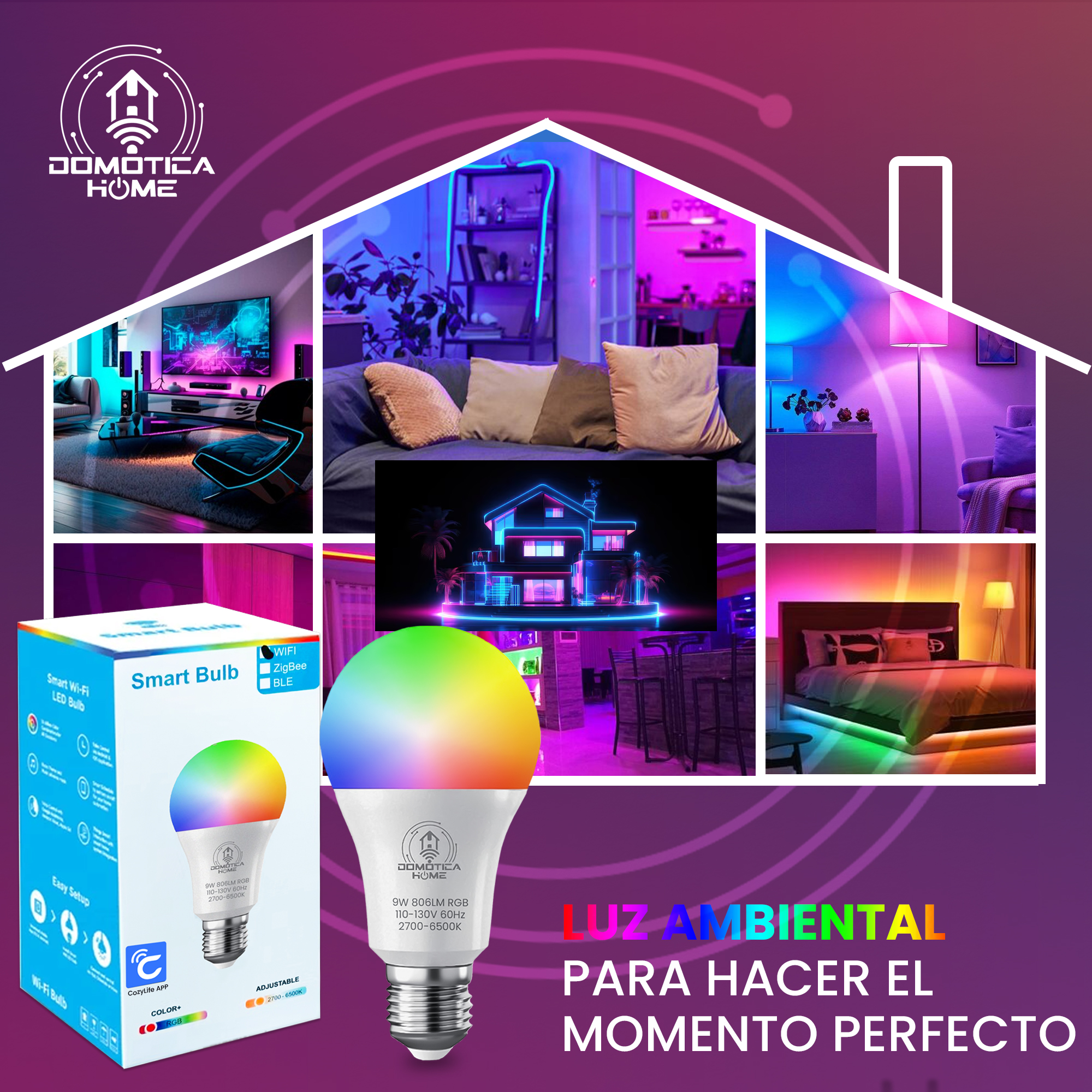 Foco Led Inteligente Domotica Home Rgb Wifi 9w 806l Cozylife.