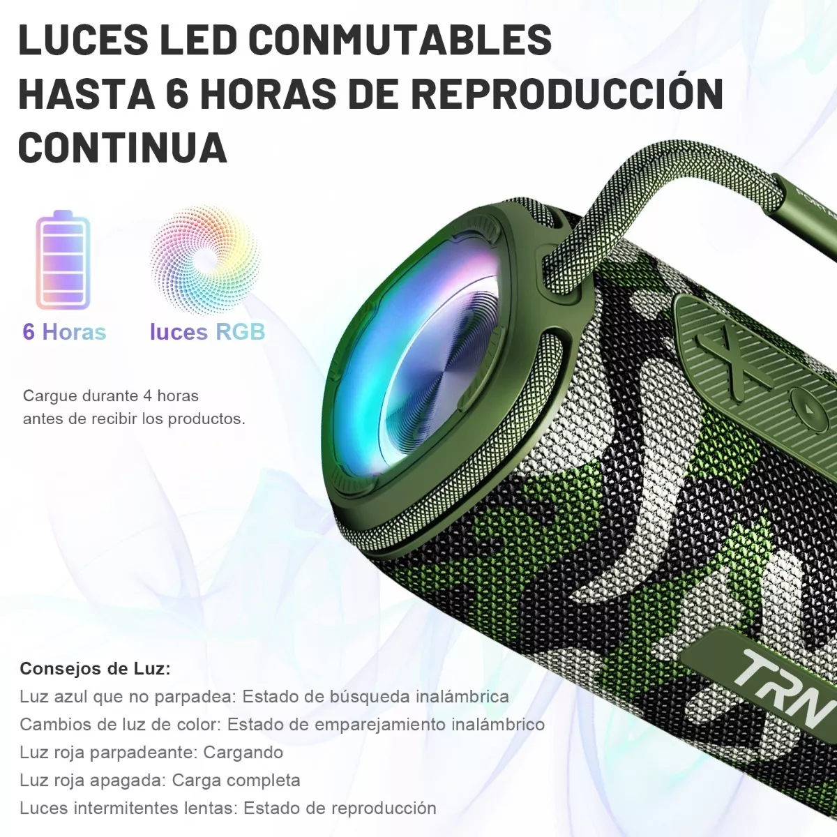 Bocinas Bluetooth Recargables Bocina Portátil Para Exterior Verde Camuflaje 