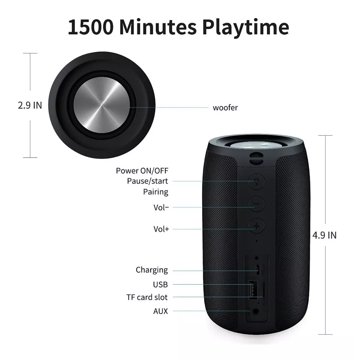 Bocina Bluetooth Portátil Graves Potentes Y Resistente Negro