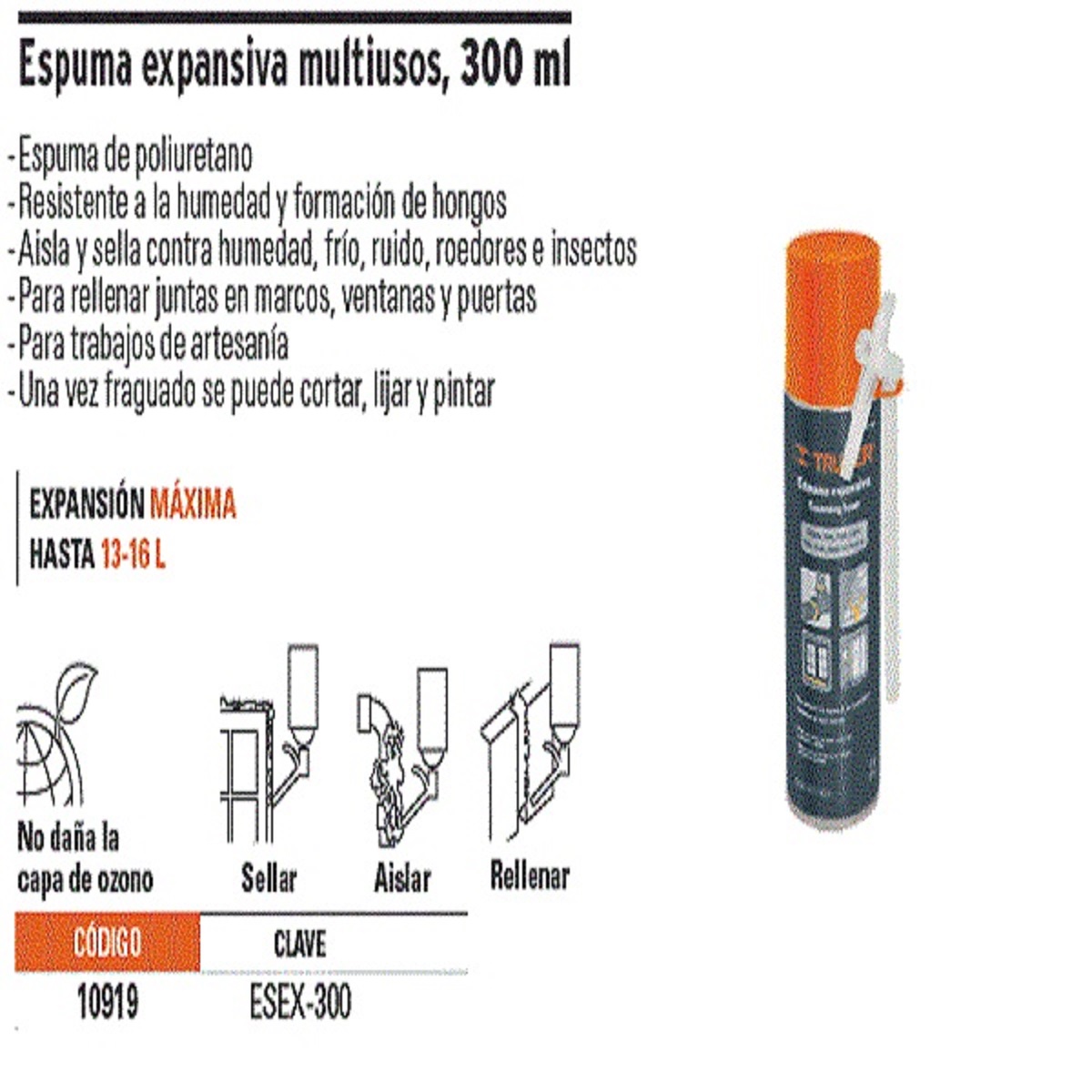Espuma Expansiva Poliuretano 300 Ml Truper 3 Piezas.