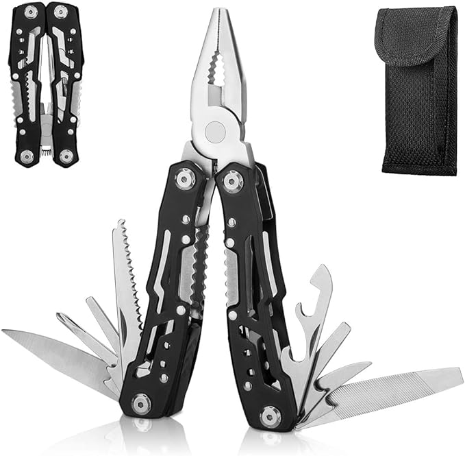 Yostyle Multiherramienta Alicates, Navaja Multiusos 14 en 1 de Acero Inoxidable, Multitool Pinzas Plegables Portátil Destornilladores con Bolsa de Nailon, para Acampar, Supervivencia al Aire Libre.