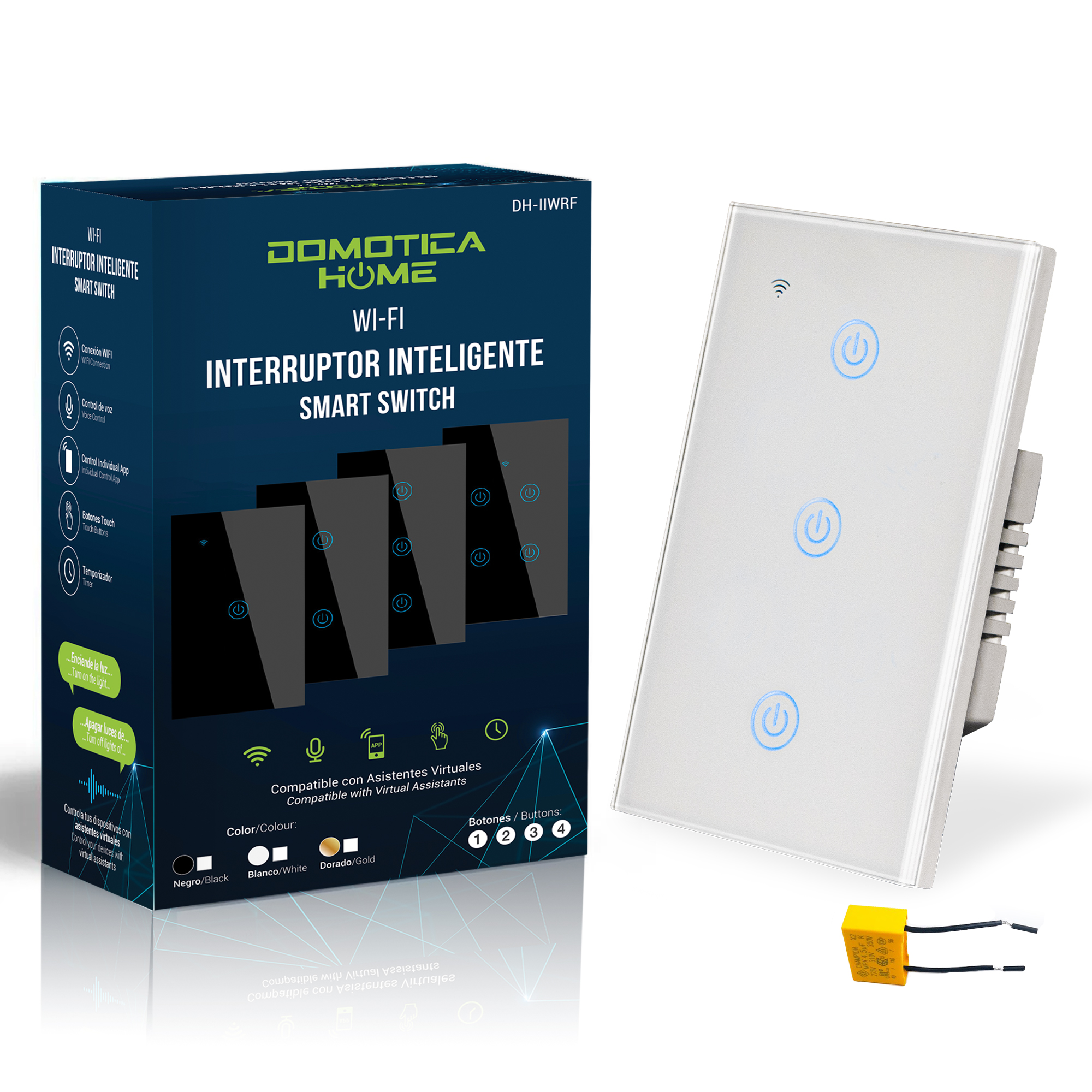 Apagador Inteligente Wifi Sin Neutro/con Neutro 3 Bot Blanco.