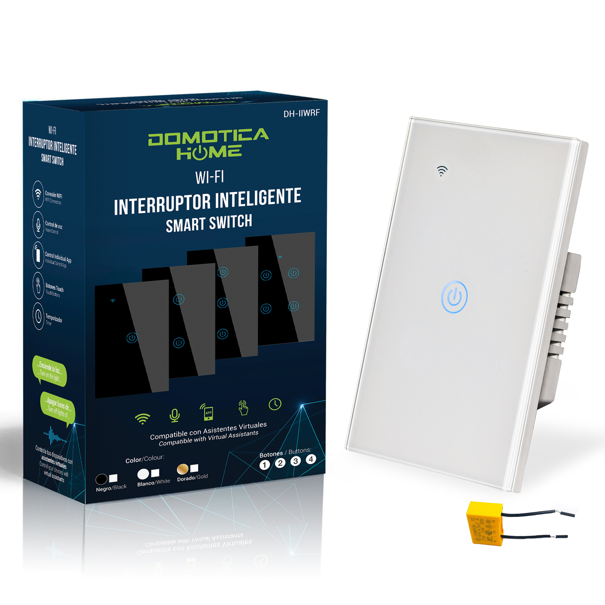 Apagador Inteligente Wifi Sin Neutro/con Neutro 1 Bot Blanco.