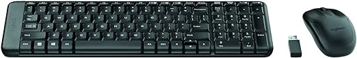 Logitech MK220 Combo Teclado Compacto y Mouse Inalámbricos para Windows, Conexión Inalámbrica 2.4 GHz con Receptor USB Unifying, Batería de 24 Meses, Color Negro.