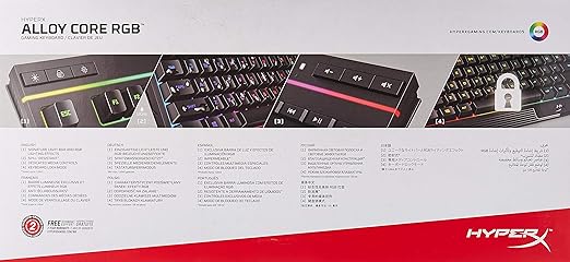 HyperX Alloy Core RGB – Teclado gamer español de membrana – Teclas silenciosas y rápidas con iluminación dinámica RGB, Resistente a derrames, Compatible con Windows 10/8.1/8/7 – Teclas Español Latam.