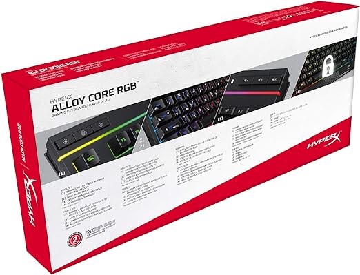 HyperX Alloy Core RGB – Teclado gamer español de membrana – Teclas silenciosas y rápidas con iluminación dinámica RGB, Resistente a derrames, Compatible con Windows 10/8.1/8/7 – Teclas Español Latam.