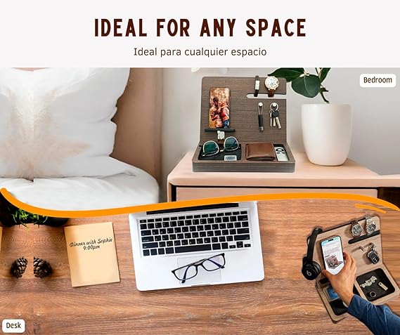 A  Organizador para celular, relojes, llaves, cartera, estación de carga.