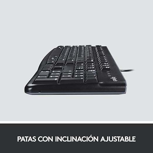Logitech K120 Teclado con Cable para Windows, Plug-and-Play USB, Tamaño Normal, Resistente a las Salpicaduras, Barra Espaciadora Curvada, Compatible con PC, Laptop - Negro.