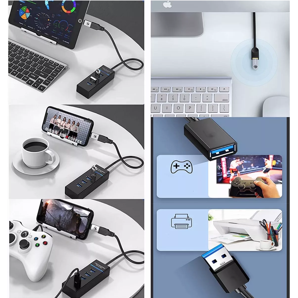 Hub Usb 3.0 4 Puertos Expansor Multi Para Laptop Pc 4 En 1