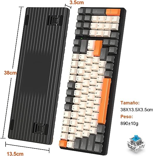 Teclado Mecanico Español Gamer K3, RGB Teclado Mecánico Gaming con Ñ, con 10 Efectos Iluminación RGB, 98 Teclas Anti-Ghosting, Ergonómico, Teclados para PC/Mac/Tablet (Combo Gris/Swich Blue).
