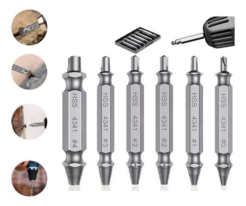 Extractor Quita Tornillo Removedor Roto Perno Barrido 6pcs
