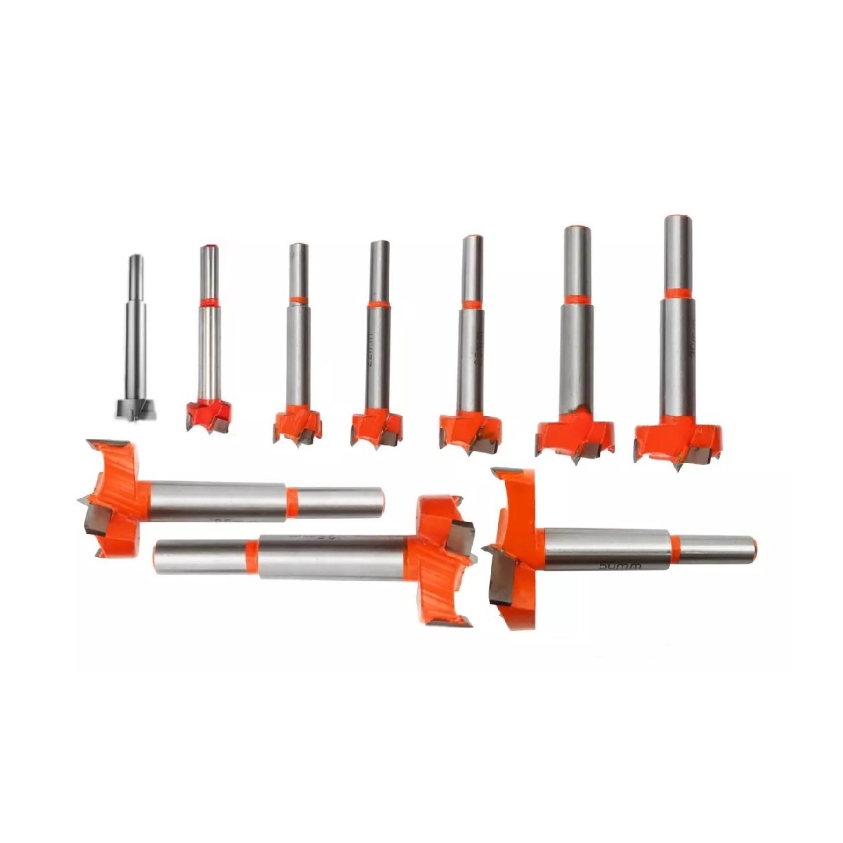 10 Pcs Broca Para Bisagra Forstner 12-35 Mm Madera Con Tope naranja