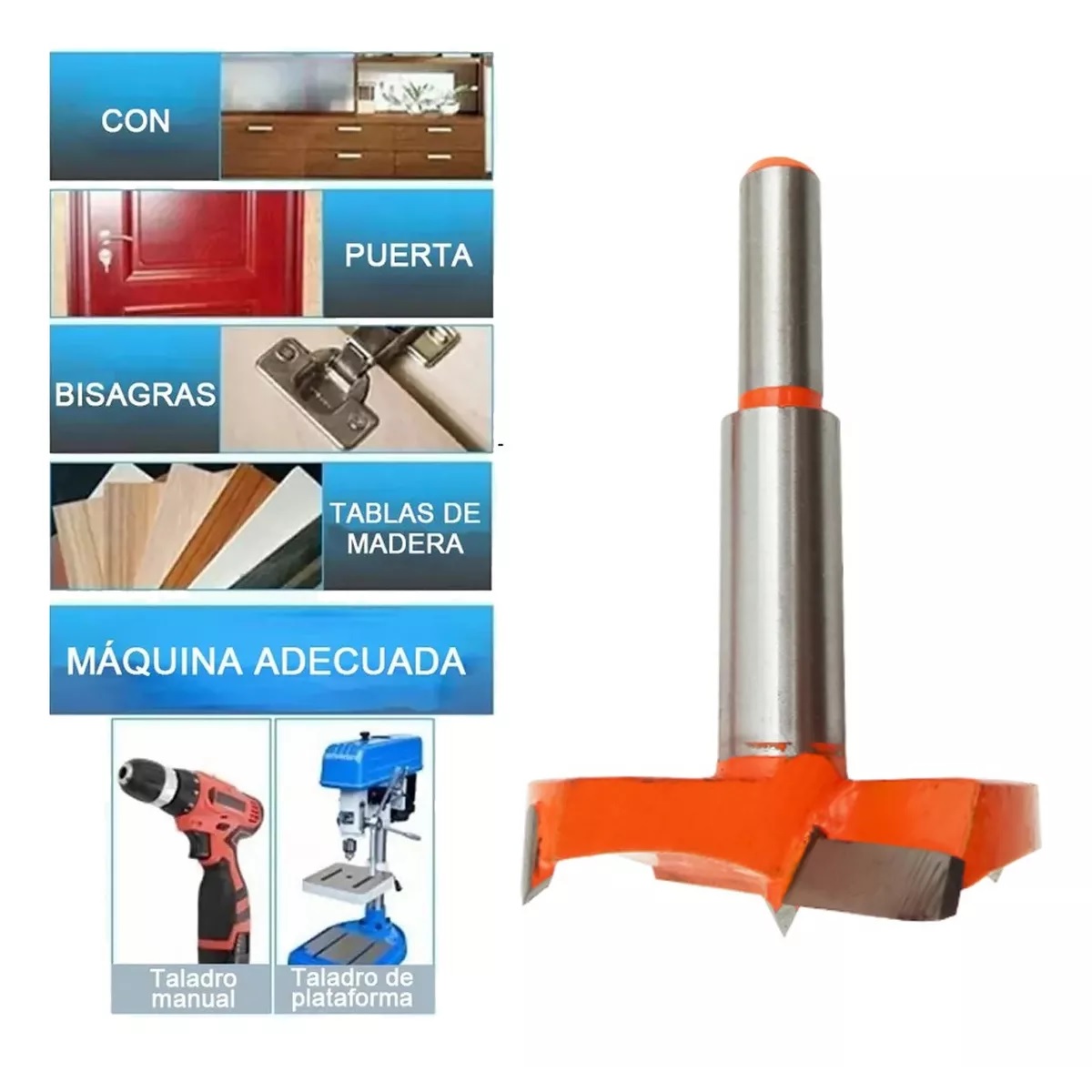 10 Pcs Broca Para Bisagra Forstner 12-35 Mm Madera Con Tope naranja