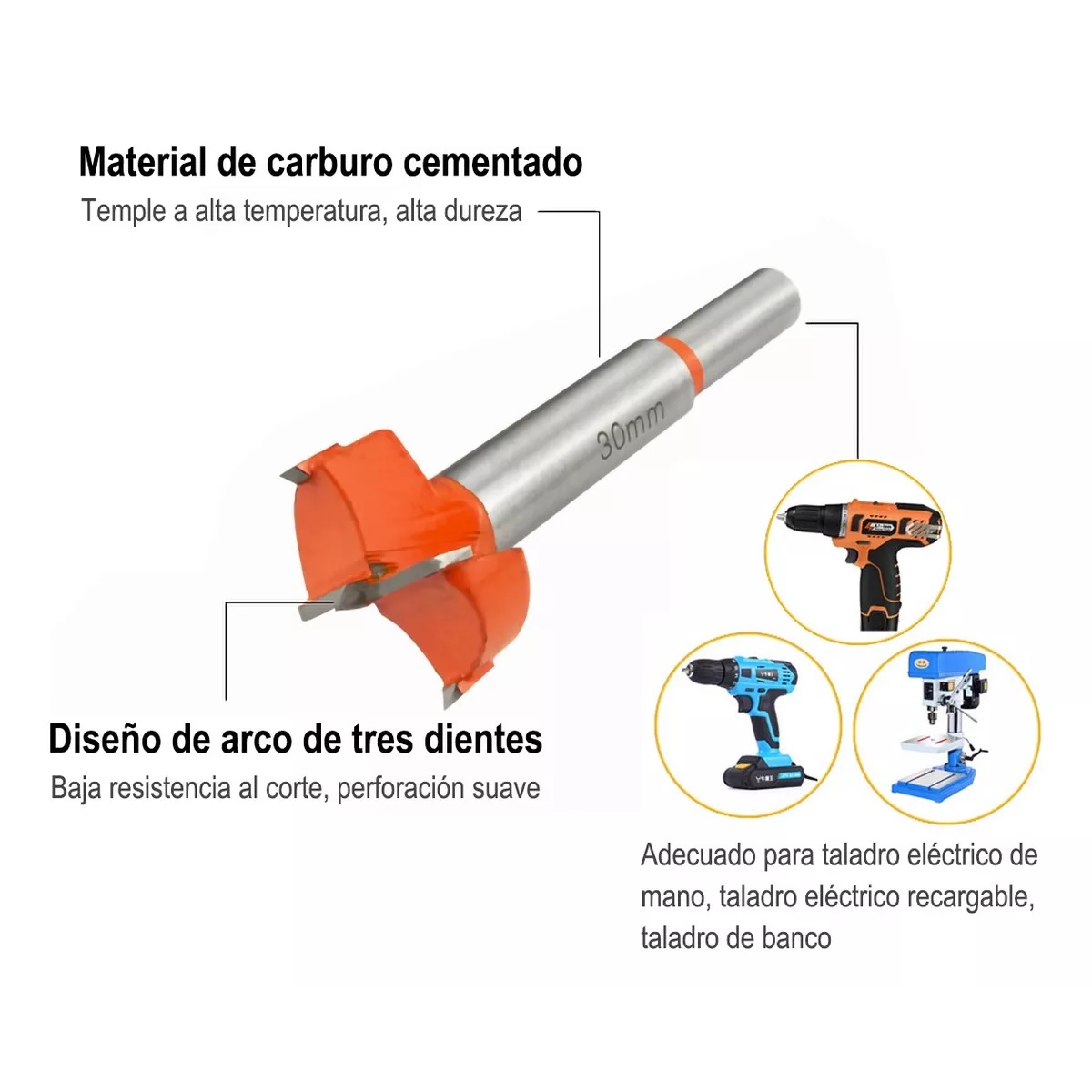 10 Pcs Broca Para Bisagra Forstner 12-35 Mm Madera Con Tope naranja