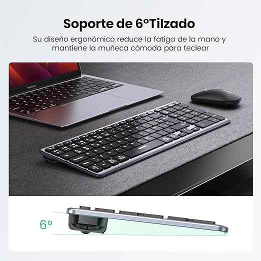 UGREEN Teclado Inalámbrico Español, Teclado Recargable Bluetooth & 2.4G Delgado y Compacto, Multidispositivo Bluetooth Keyboard con Cable USB-C, Compatible con macOS, iOS, Windows, Linux, Android.