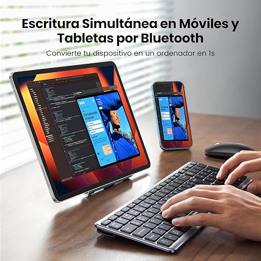 UGREEN Teclado Inalámbrico Español, Teclado Recargable Bluetooth & 2.4G Delgado y Compacto, Multidispositivo Bluetooth Keyboard con Cable USB-C, Compatible con macOS, iOS, Windows, Linux, Android.
