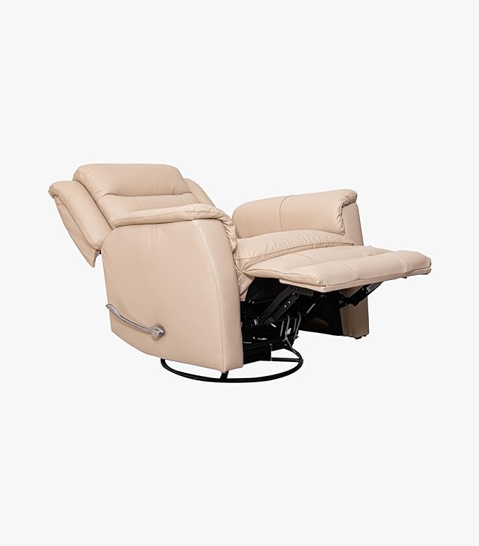 SILLÓN RECLINABLE FALCO MANUAL GIRATORIO Y MECEDORA DE PIEL COLOR BEIGE.