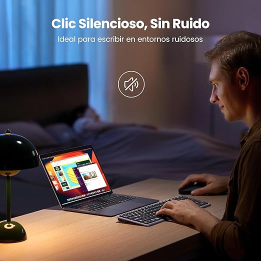 UGREEN Teclado Inalámbrico Español, Teclado Recargable Bluetooth & 2.4G Delgado y Compacto, Multidispositivo Bluetooth Keyboard con Cable USB-C, Compatible con macOS, iOS, Windows, Linux, Android.