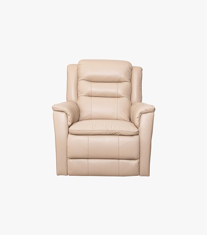 SILLÓN RECLINABLE FALCO MANUAL GIRATORIO Y MECEDORA DE PIEL COLOR BEIGE.