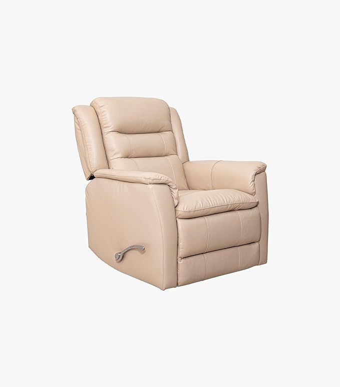 SILLÓN RECLINABLE FALCO MANUAL GIRATORIO Y MECEDORA DE PIEL COLOR BEIGE.
