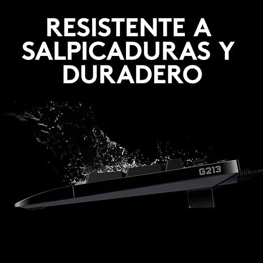 Logitech G213 Prodigy Teclado Gaming en inglés, RGB LIGHTSYNC, Teclas retroiluminadas, Resistente a Salpicaduras, Teclas personalizables, Controles Multimedia Dedicados - Negro.