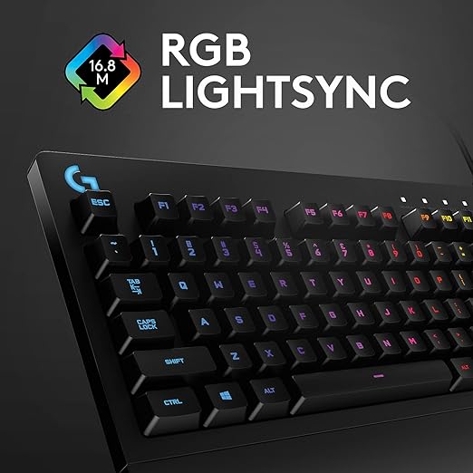 Logitech G213 Prodigy Teclado Gaming en inglés, RGB LIGHTSYNC, Teclas retroiluminadas, Resistente a Salpicaduras, Teclas personalizables, Controles Multimedia Dedicados - Negro.