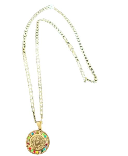 Collar de San Benito, oro laminado de 18 kilates, medalla redonda.