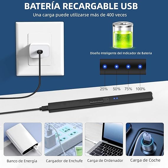 A Encendedor Electrónico，Encendedor de Plasma USB Rechargeable con Pantalla de Batería LED, Encendedor de Velas sin Llama Resistente al Viento & Seguro, Electric Lighter para Velas, Cocina, Barbacoa y Camping (Negro).