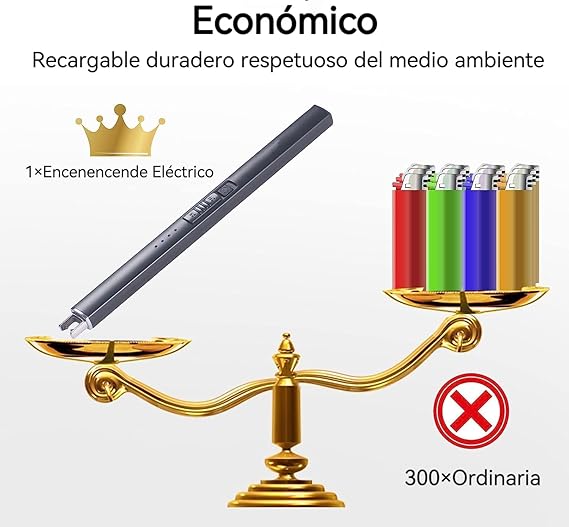 A Encendedor Electrónico，Encendedor de Plasma USB Rechargeable con Pantalla de Batería LED, Encendedor de Velas sin Llama Resistente al Viento & Seguro, Electric Lighter para Velas, Cocina, Barbacoa y Camping (Negro).