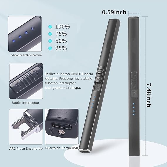 A Encendedor Electrónico，Encendedor de Plasma USB Rechargeable con Pantalla de Batería LED, Encendedor de Velas sin Llama Resistente al Viento & Seguro, Electric Lighter para Velas, Cocina, Barbacoa y Camping (Negro).