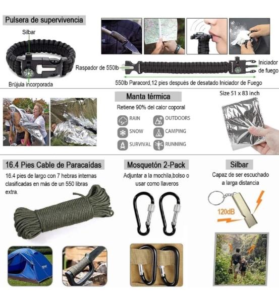 Kit de camping supervivencia completo + de 100 pzas 