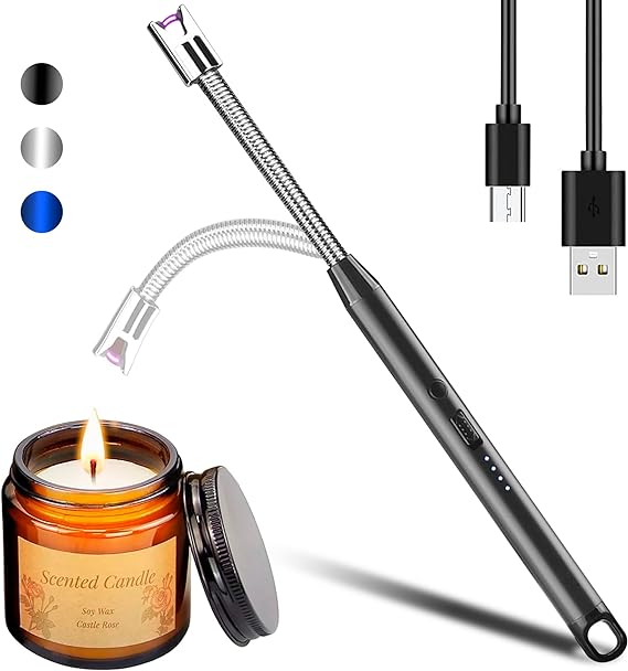 A Bluelander Encendedor Eléctrico con Aleación de Zinc, Carga USB, Encendedor con Cuello Flexible, Ideal para Velas, Estufa, Campamentos y Más (Negro).