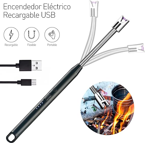 A Bluelander Encendedor Eléctrico con Aleación de Zinc, Carga USB, Encendedor con Cuello Flexible, Ideal para Velas, Estufa, Campamentos y Más (Negro).
