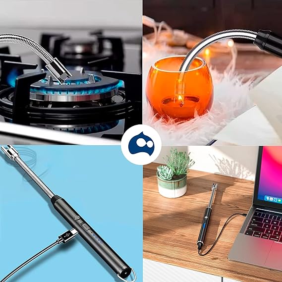A Bluelander Encendedor Eléctrico con Aleación de Zinc, Carga USB, Encendedor con Cuello Flexible, Ideal para Velas, Estufa, Campamentos y Más (Negro).