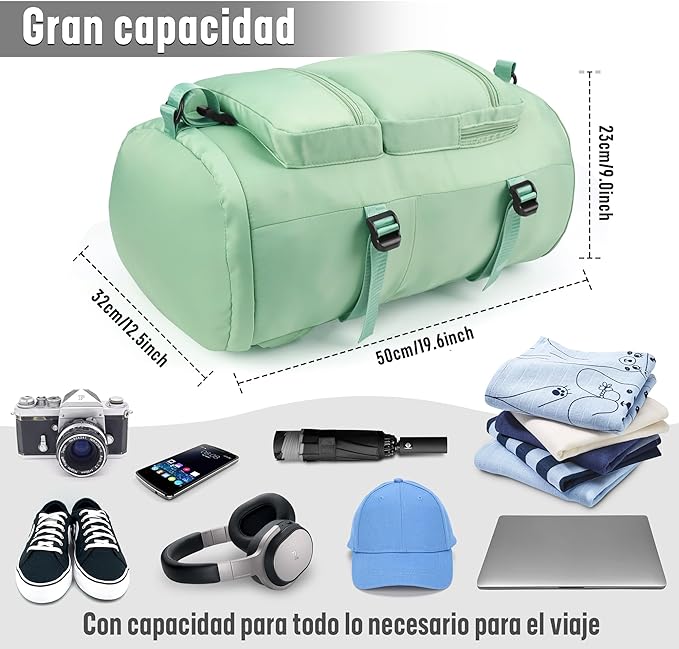  A Bolsa de Deporte Impermeable,Mochila de viaje de Gran Espacio,3 en 1 Maleta Deportivas de Gimnasio de Hombro y Mano,con Compartimento para Zapatos,para Hombre,Mujer,para Gym,Escalada,Yoga(Verde Claro).