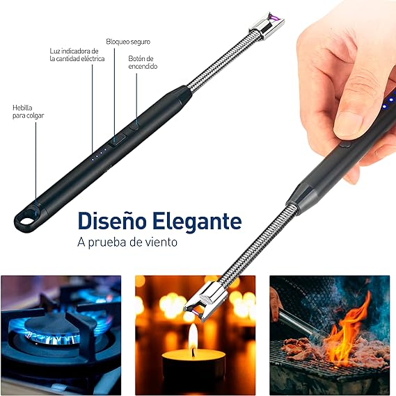 A Bluelander Encendedor Eléctrico con Aleación de Zinc, Carga USB, Encendedor con Cuello Flexible, Ideal para Velas, Estufa, Campamentos y Más (Negro).