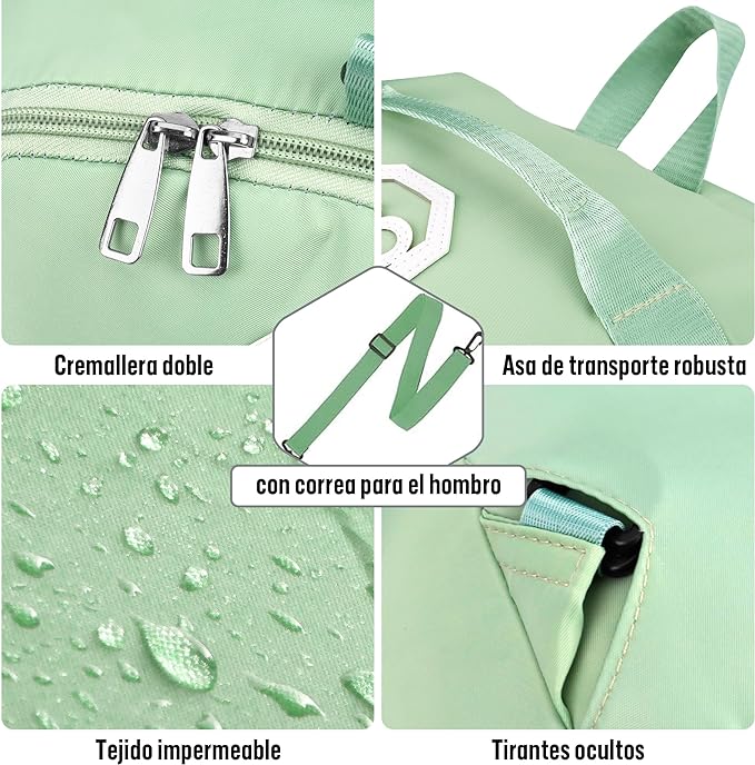  A Bolsa de Deporte Impermeable,Mochila de viaje de Gran Espacio,3 en 1 Maleta Deportivas de Gimnasio de Hombro y Mano,con Compartimento para Zapatos,para Hombre,Mujer,para Gym,Escalada,Yoga(Verde Claro).