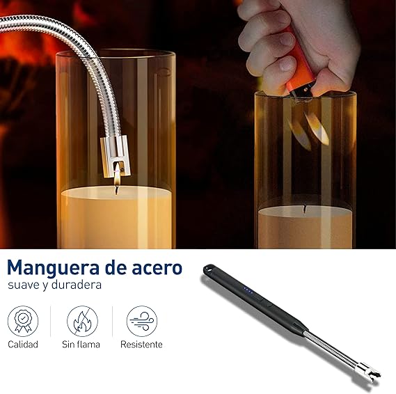 A Bluelander Encendedor Eléctrico con Aleación de Zinc, Carga USB, Encendedor con Cuello Flexible, Ideal para Velas, Estufa, Campamentos y Más (Negro).