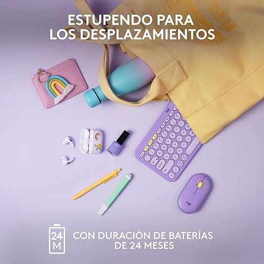 Logitech K380 Teclado Multi-Dispositivo Inalámbrico, Bluetooth, Easy-Switch, Ligero, Portátil, Batería para 2 Años, Funciona con PC, Portátil, Windows, Mac, Android, iPad OS, Apple TV - Lavander .